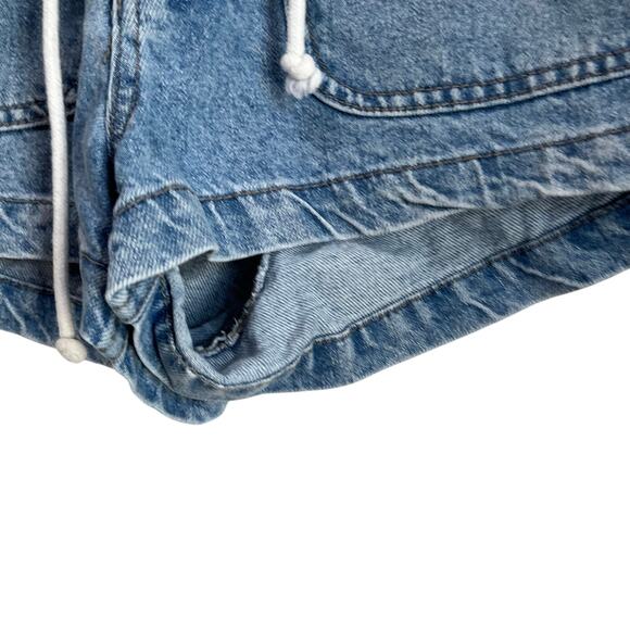 Forever 21 Paperbag High Waist Denim Drawstring Shorts Casual Blue Jean Sz M - Picture 6 of 6